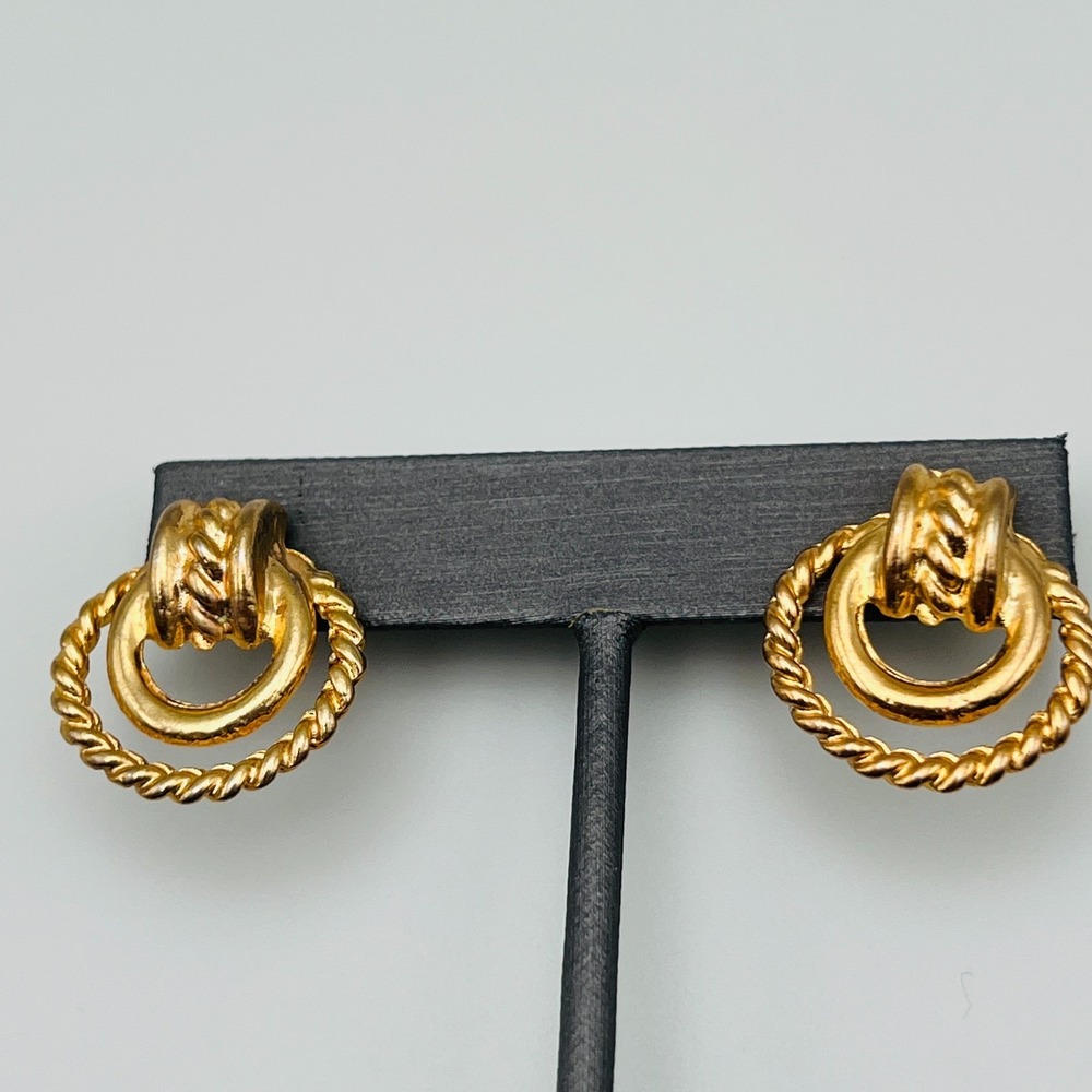 Vintage Earrings Rope Hoop Drop Gold Tone Door Knocker Nautical Style‎